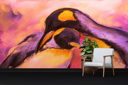 Cartoon Penguins Wall Art, Animal Wallpaper, Wallpaper Patent, Wall Decorations, Wall Decals, Penguins Pastel Painting W
