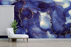 Custom Wall Paper, Printable Wall Art, Wallpaper Border, Gift Wallpaper, Purple And Gold Marble Wall Decals, Alcohol Ink