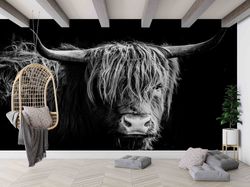 Cow Wallpaper, Animal Wall Poster, Scottish Highland Cattle Wall Decals, Bull Wall Decals, 3D Origami, Cattle Wallpaper,