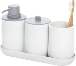 Toothbrush Holder for Normal Toothbrushes, Spin Brushes, and Toothpaste, The Cade Collection - 3" x 3" x 4. 5", White/Gr