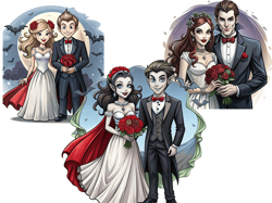 Gothic Charm: Vampire Wedding Clipart Set for DIY Stationery and Crafts. Gothic Charm: Vampire Wedding Clipart Set
