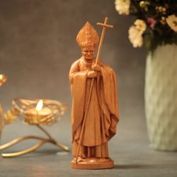 Pope Saint John Paul II Wooden Statue, Holy Figurine Religious Decoration, Religious Catholic Statue, Religious Gifts