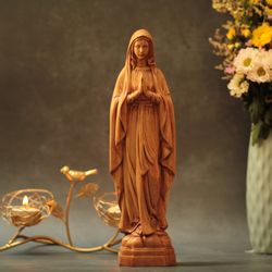 Our Lady of Lourdes Catholic Icons Wooden Virgin Mary Statue Home Decor and Gifts Catholic Art Mothers Day Gifts