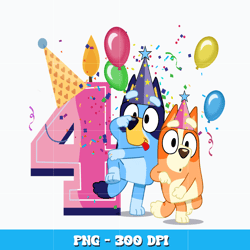 Bluey bingo 4th pink png, Bluey bingo birthday png, cartoon png, logo design png, digital file png, Instant download.