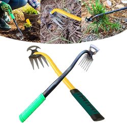 2Pcs Artifact Uprooting Weeding Tool, All Steel Hardened 2 in 1 Hollow Hoe and Rake