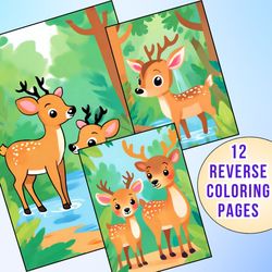 12 Playful Reindeer Reverse Coloring Pages | Tracing Activity in a New Style