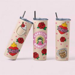 Cafecito y Chisme 20oz Skinny Coffee Tumbler with Straw, Pan Dulce, Mexican Gifts, Coffee Tumbler, Gift tumbler for her,