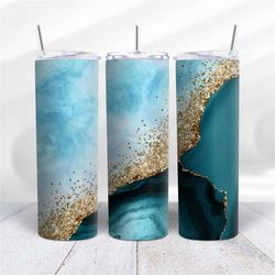 Personalised 20oz Tumbler Teal Marble Design with Name - Work - Home - Office - Day Trips - Cold or Hot Drinks for ages