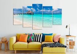 Coastal Beach Seascape Landscape Nature 5 Pieces Canvas Wall Art, Large Framed 5 Panel Canvas Wall Art