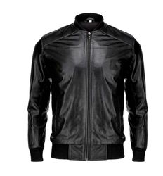 Classic Men's Black Pure Cow Leather Bomber Jacket – Timeless Style and Exceptional Quality