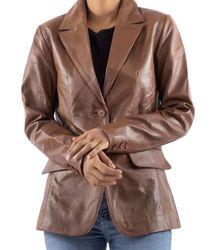 Luxurious Lambskin Leather Blazer - Classic 2-Button Style for Women in Cognac