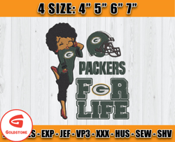 Packers For Life, Betty Boop Green Bay PackersEmbroidery, Betty Boop Embroidery File, Football Embroidery, D7- Goldstone