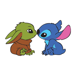 Stitch And Yoda - Baby Yoda And Stick Kiss Disney Lover SVG