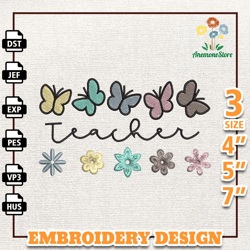Retro Butterfly Teacher Embroidery Design, Back To School Embroidery Design, Teacher Day Embroidery Design, Vintage Scho
