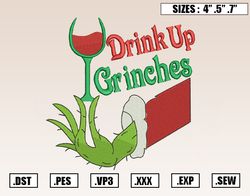 Drink Up Grinch Christmas Embroidery Designs, Christmas Embroidery Design File Instant Download