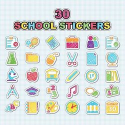 School Stickers - 30 Printable Stickers - Collegiate Tools & Essentials