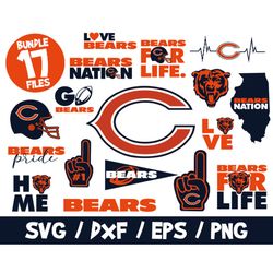 Chicago bears svg bundle nfl team nation shirt cricut helmet logo heartbeat clipart