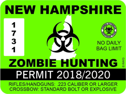 New Hampshire Zombie Hunting Permit Sticker Self Adhesive Vinyl outbreak response team - C159