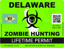 Zombie Delaware State Hunting Permit Sticker Self Adhesive Vinyl DE - C2932