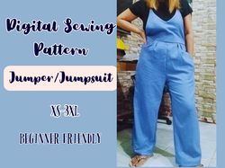 Overall Jumpsuit Sewing Pattern, PDF XS-3XL, Tie back Jumper, Trendy Loose Backless, Woman Jumpsuit, Digital Template