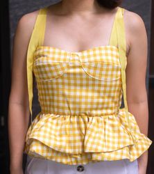 Peplum Top Sewing Pattern,Wide Straps Blouse, XS-XL, sleeveless blouse, ruffle hem