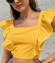 Tie Backless Top Sewing Pattern Ruffle Sleeve, PDF, crop blouse, square neck