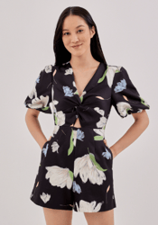 Twist Front Playsuit Romper Sewing Pattern, Puff Sleeve, PDF Template