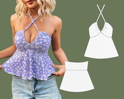 Halter Top Sewing Pattern, Tie back, Sleeveless, Crop top, Diy Summer outfit, easy to sew, XS-XXXL Pattern
