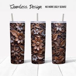 3D Flowers Tooled Leather Tumbler Wrap Design (Digital File)