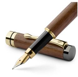 Fountain Pen Set - Cherry Wood Medium Nib 6 Ink Cartridges Ink Refill Converter : Brown Wood