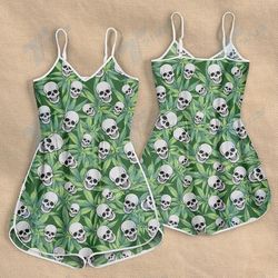 CANNABIS SKULL ROMPERS FOR WOMEN DESIGN 3D SIZE S - 3XL - CA102168