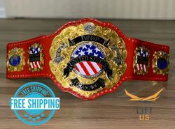 IWGP US World Heavy Weight Championship Wrestling Title Replica Red Belt Adult Size 2MM Brass