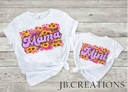 Southwest sunflowers and purple glitter MAMA and MINI Sublimation T shirt Design PNG