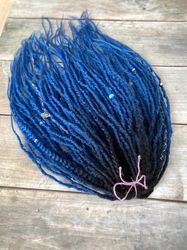 Black to blue ombre synthetic Double ended dreadlocks, ready to ship