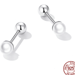 BAMOER 925 Sterling Silver Pearl Charm Stud Earrings - Women's Trendy Mini Fine Jewelry