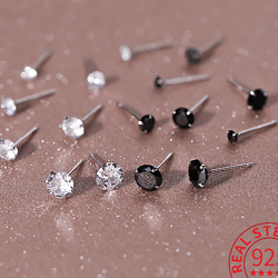 INZATT 925 Sterling Silver Zircon Stud Earrings: Classic Women's Fine Jewelry for Minimalist Ear Piercing - Authentic Si