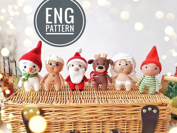 Amigurumi Christmas crochet pattern set 6 doll snowman deer Santa elf angel.jpg