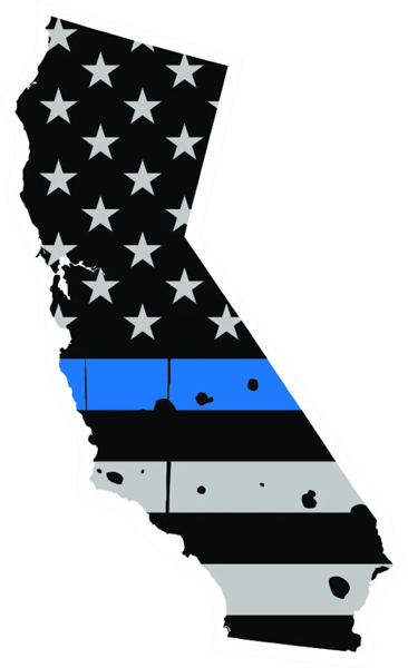 Distressed Thin Blue Line California State Shaped Subdued US Flag Sticker Self Adhesive Vinyl police - C3777.png