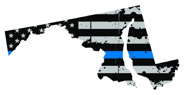 Distressed Thin Blue Line Maryland State Shaped Subdued US Flag Sticker Self Adhesive Vinyl police - C3833.png