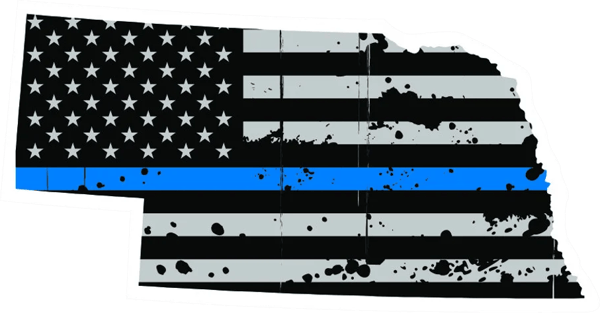 Distressed Thin Blue Line Nebraska State Shaped Subdued US Flag Sticker Self Adhesive Vinyl police - C3861.png
