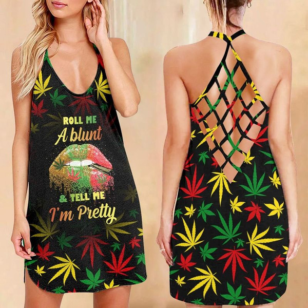 CANNABIS ROLL ME A BLUNT AND TELL ME I'M PRETTY CRISS CROSS OPEN BACK CAMISOLE TANK TOP DESIGN 3D SIZE S - 3XL - CA102146.jpg