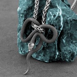 Snake necklace, Stainless steel pendant, Unisex jewelry, Reptile lover gift