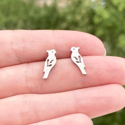 Parrots stud earrings, Stainless steel jewelry, Bird lover gift