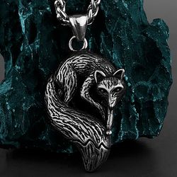 Fox pendant, Animal totem necklace, Stainless steel jewelry