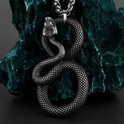 Snake necklace, Reptile pendant, Gothic stainless steel jewelry, Unisex gift