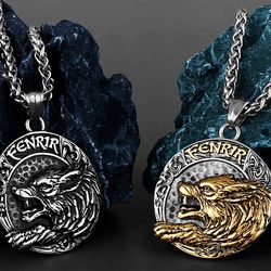 Viking Fenrir wolf necklace, Stainless steel pendant, Animal lover gift, Nordic, Norse jewelry