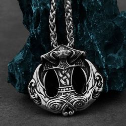 Anchor pendant with ravens, Viking style necklace, Stainless steel jewelry, Crow, Nordic, Norse
