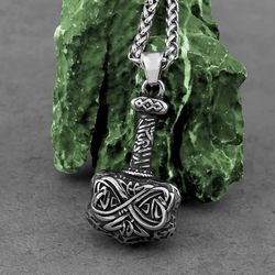 Thor hammer necklace, Mjolnir pendant, Stainless steel jewelry, Viking nordic norse