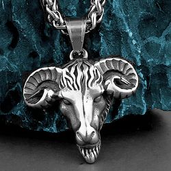 Ram head pendant, Sheep necklace, Stainless steel jewelry