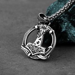 Thor Hammer necklace, Mjolnir pendant, Viking Nordic Norse, Stainless steel jewelry